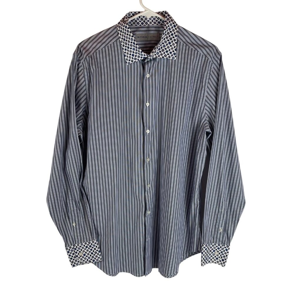 Etro Button Up Dress Shirt Mens 34 Large Cotton Stripe Paisley